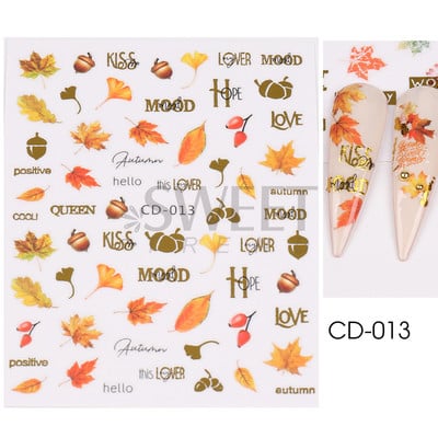 Őszi Nail Art matrica Maple Leaf Fall Köröm Design Fekete Sárga Levelek Manikűrhöz 3D Gél Lakk Októberi Sliders Fóliák SLSW-CS