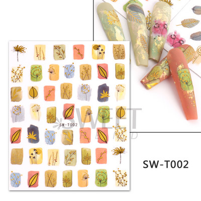 Őszi Nail Art matrica Maple Leaf Fall Köröm Design Fekete Sárga Levelek Manikűrhöz 3D Gél Lakk Októberi Sliders Fóliák SLSW-CS