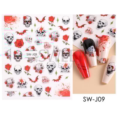 Őszi Nail Art matrica Maple Leaf Fall Köröm Design Fekete Sárga Levelek Manikűrhöz 3D Gél Lakk Októberi Sliders Fóliák SLSW-CS