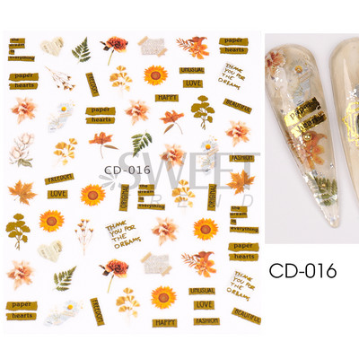 Őszi Nail Art matrica Maple Leaf Fall Köröm Design Fekete Sárga Levelek Manikűrhöz 3D Gél Lakk Októberi Sliders Fóliák SLSW-CS