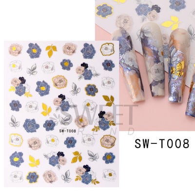 Őszi Nail Art matrica Maple Leaf Fall Köröm Design Fekete Sárga Levelek Manikűrhöz 3D Gél Lakk Októberi Sliders Fóliák SLSW-CS