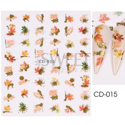 Őszi Nail Art matrica Maple Leaf Fall Köröm Design Fekete Sárga Levelek Manikűrhöz 3D Gél Lakk Októberi Sliders Fóliák SLSW-CS