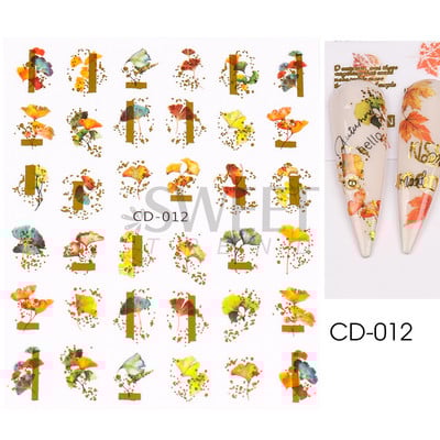 Őszi Nail Art matrica Maple Leaf Fall Köröm Design Fekete Sárga Levelek Manikűrhöz 3D Gél Lakk Októberi Sliders Fóliák SLSW-CS