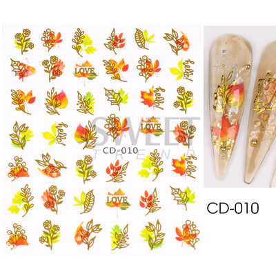Őszi Nail Art matrica Maple Leaf Fall Köröm Design Fekete Sárga Levelek Manikűrhöz 3D Gél Lakk Októberi Sliders Fóliák SLSW-CS