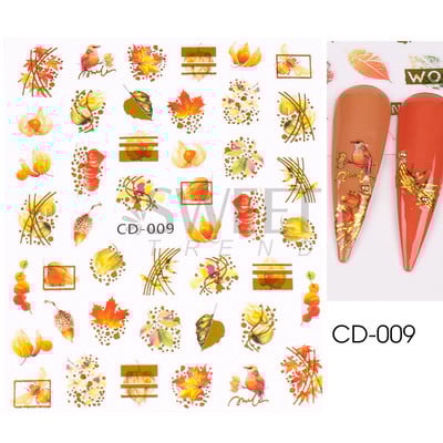 Őszi Nail Art matrica Maple Leaf Fall Köröm Design Fekete Sárga Levelek Manikűrhöz 3D Gél Lakk Októberi Sliders Fóliák SLSW-CS