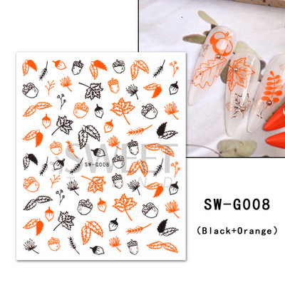 Őszi Nail Art matrica Maple Leaf Fall Köröm Design Fekete Sárga Levelek Manikűrhöz 3D Gél Lakk Októberi Sliders Fóliák SLSW-CS