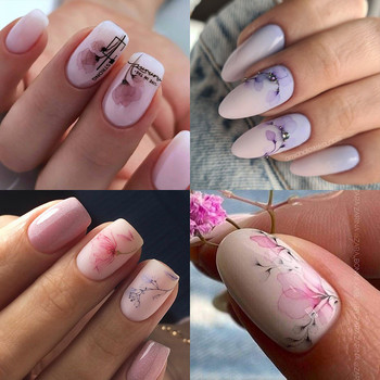 Αυτοκόλλητο 3D Nail Lavender Blooming Flower Transfer Αυτοκόλλητα νυχιών Floral Leaf Αυτοκόλλητο Slider Αξεσουάρ Νυχιών Διακοσμήσεις