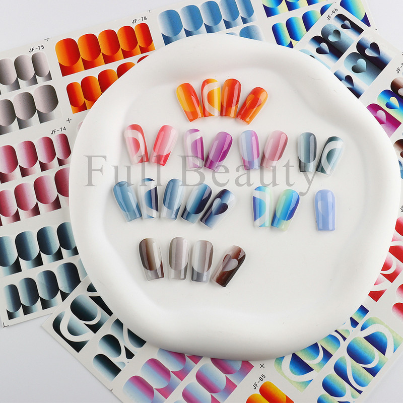 12 tk Gradient prantsuse maniküüri küünekleebised must roosa vertikaalne Ombre vesi küünte kleebised Täiskattega geellaki mähised GLJF73-82