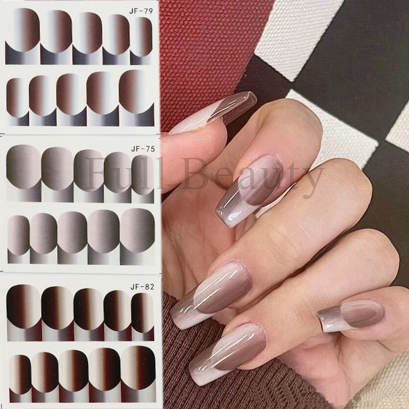 12 tk Gradient prantsuse maniküüri küünekleebised must roosa vertikaalne Ombre vesi küünte kleebised Täiskattega geellaki mähised GLJF73-82