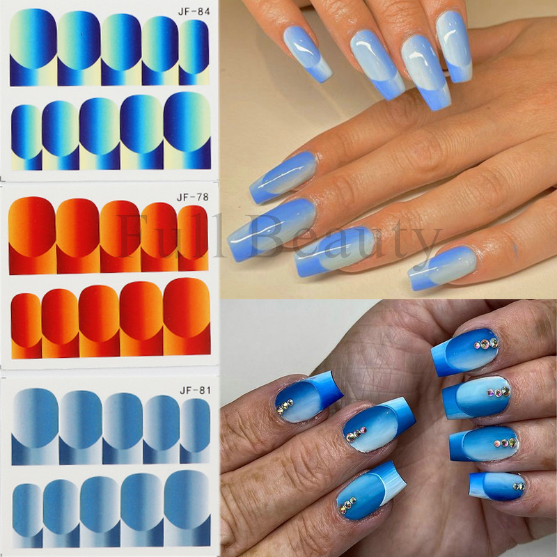 12 tk Gradient prantsuse maniküüri küünekleebised must roosa vertikaalne Ombre vesi küünte kleebised Täiskattega geellaki mähised GLJF73-82