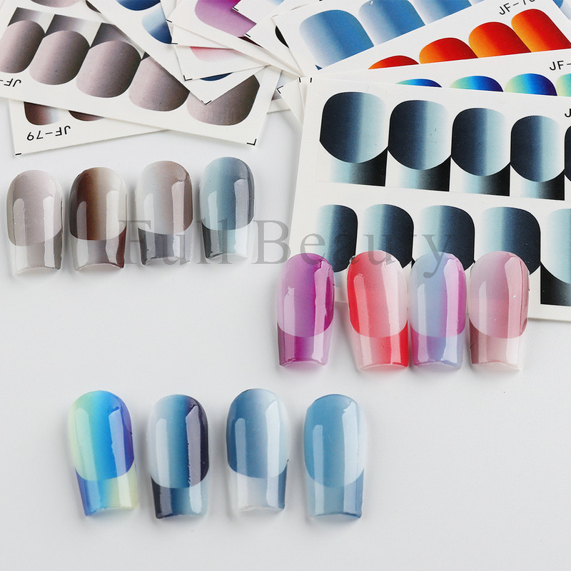 12 tk Gradient prantsuse maniküüri küünekleebised must roosa vertikaalne Ombre vesi küünte kleebised Täiskattega geellaki mähised GLJF73-82