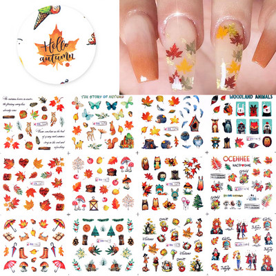 12Designs tavaszi téma Geometrikus virágok levelek köröm matricák készlet arckép pillangó gyümölcs matricák csúszkák manikűr dekoráció