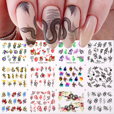 12Designs tavaszi téma Geometrikus virágok levelek köröm matricák készlet arckép pillangó gyümölcs matricák csúszkák manikűr dekoráció