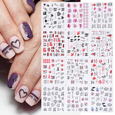 12Designs tavaszi téma Geometrikus virágok levelek köröm matricák készlet arckép pillangó gyümölcs matricák csúszkák manikűr dekoráció