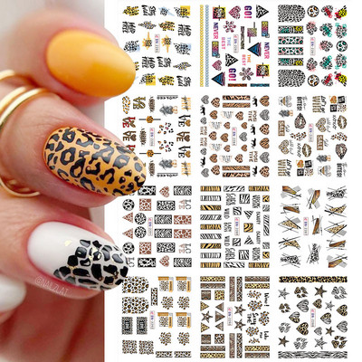 12Designs tavaszi téma Geometrikus virágok levelek köröm matricák készlet arckép pillangó gyümölcs matricák csúszkák manikűr dekoráció