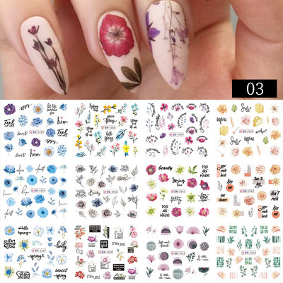 12Designs tavaszi téma Geometrikus virágok levelek köröm matricák készlet arckép pillangó gyümölcs matricák csúszkák manikűr dekoráció