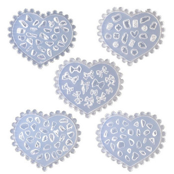 Όμορφη φόρμα νυχιών με χάραξη σιλικόνης 3D φιόγκο Love Heart Shape Mold Stamping Plate Nail Template DIY Nail Tool