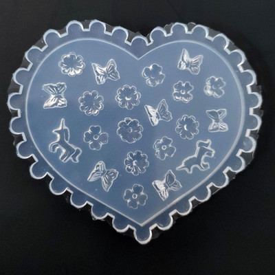 Красива силиконова форма за гравиране на нокти 3D Bow Love Heart Shape Mold Плоча за щамповане Шаблон за нокти Направи си сам инструмент за нокти