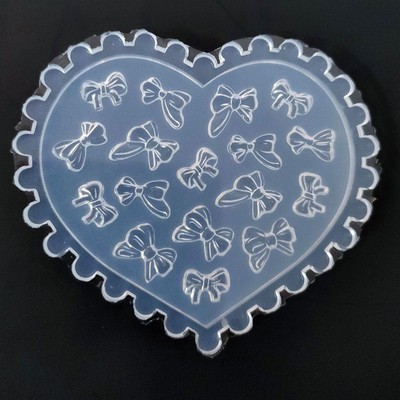 Красива силиконова форма за гравиране на нокти 3D Bow Love Heart Shape Mold Плоча за щамповане Шаблон за нокти Направи си сам инструмент за нокти