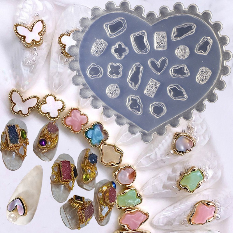 Красива силиконова форма за гравиране на нокти 3D Bow Love Heart Shape Mold Плоча за щамповане Шаблон за нокти Направи си сам инструмент за нокти