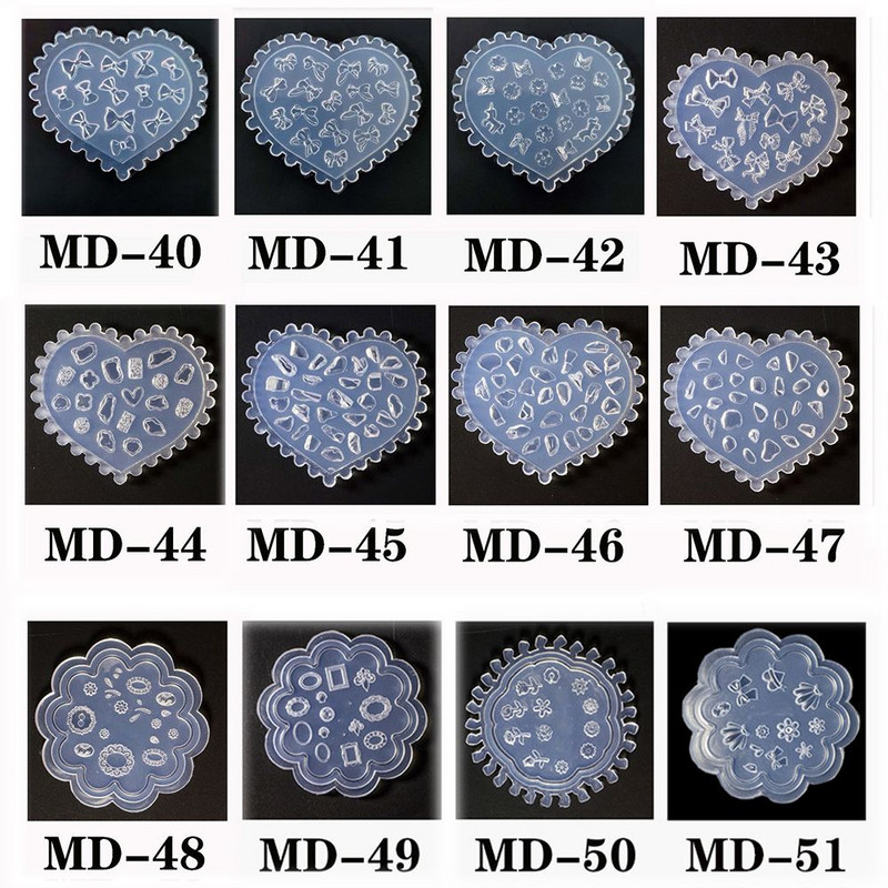 Красива силиконова форма за гравиране на нокти 3D Bow Love Heart Shape Mold Плоча за щамповане Шаблон за нокти Направи си сам инструмент за нокти