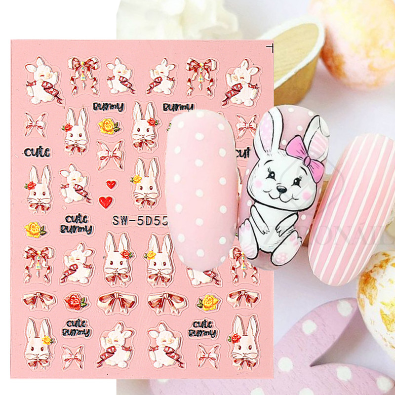 5D armsa jänese reljeefne küünekunsti kleebised pitstekstuuriga akrüülkampsuni kleebised võlusid, suvise sõbrapäeva maniküüri kaunistus