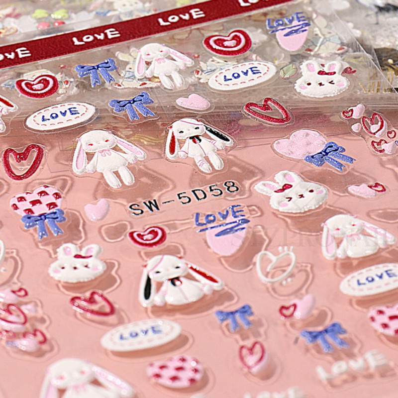 5D armsa jänese reljeefne küünekunsti kleebised pitstekstuuriga akrüülkampsuni kleebised võlusid, suvise sõbrapäeva maniküüri kaunistus