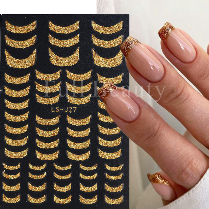 Τρισδιάστατα αντανακλαστικά αυτοκόλλητα λωρίδες νυχιών Χρυσό γκλίτερ Εφέ ζάχαρης Συμβουλές γαλλικού μανικιούρ Swirl Wave Sliders για νύχια Καρδιές Αυτοκόλλητα GLLS-J28
