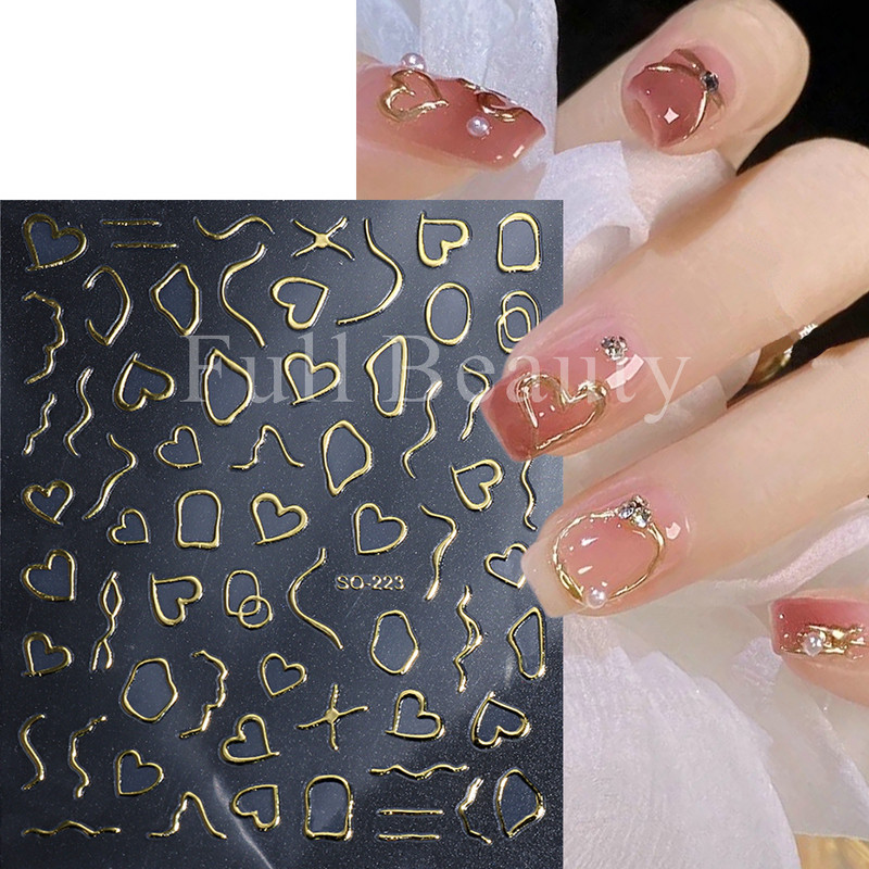 3D kuldtriibulised jooned küünekleebised Holograafilised armastuse südame liugurid küüntele, keerised, lainelised kleebised maniküüri tätoveeringud NLSO-223