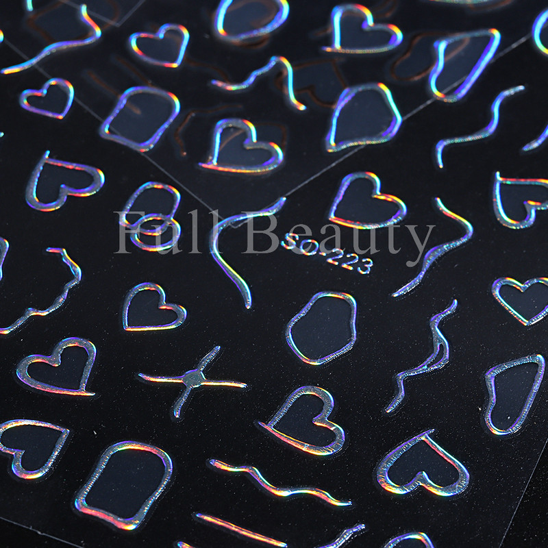 3D kuldtriibulised jooned küünekleebised Holograafilised armastuse südame liugurid küüntele, keerised, lainelised kleebised maniküüri tätoveeringud NLSO-223