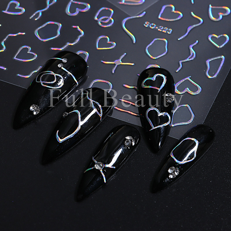 3D kuldtriibulised jooned küünekleebised Holograafilised armastuse südame liugurid küüntele, keerised, lainelised kleebised maniküüri tätoveeringud NLSO-223