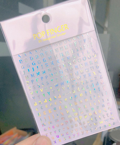 3D brojevi Engleska abeceda Naljepnice za nokte Samoljepljive laserske zlatne/srebrne/šarene klizače Retro naljepnice za nokte sa starim slovimar