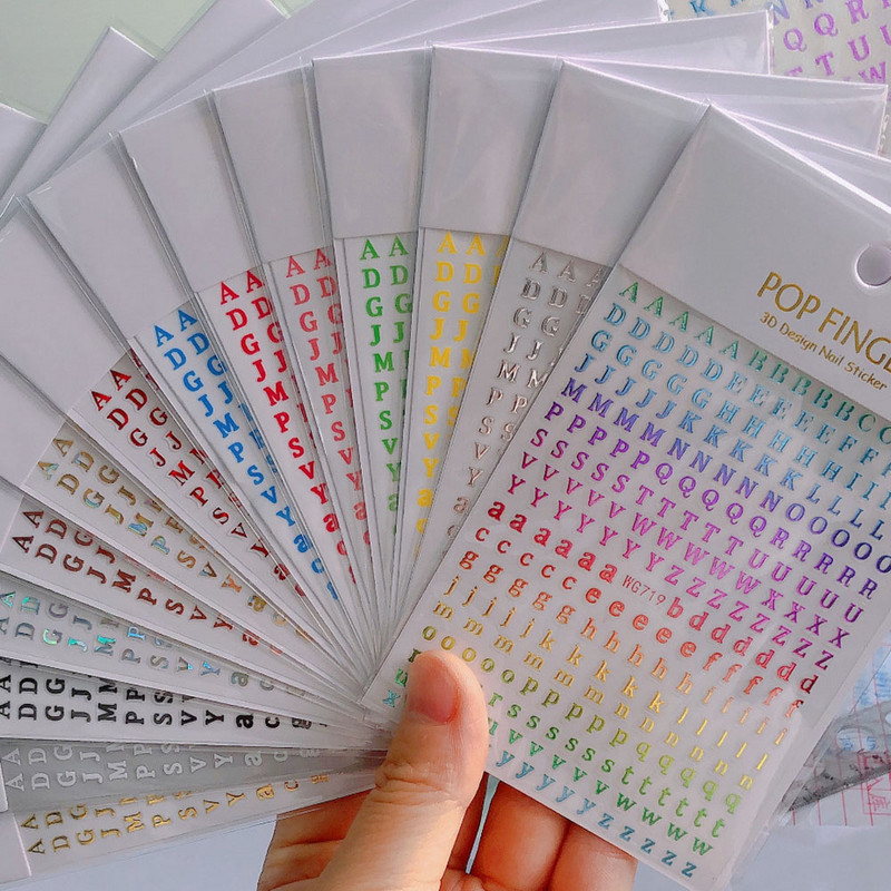 3D brojevi Engleska abeceda Naljepnice za nokte Samoljepljive laserske zlatne/srebrne/šarene klizače Retro naljepnice za nokte sa starim slovimar