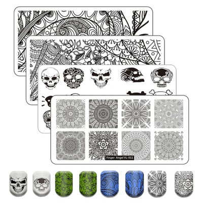 Finger Angel Marble Geometric Line Texture Nail Stamping Plates Flower Leaves Lace Nail Art Stamping Stencil Printing