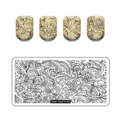 Finger Angel Marble Geometric Line Texture Nail Stamping Plates Flower Leaves Lace Nail Art Stamping Stencil Printing