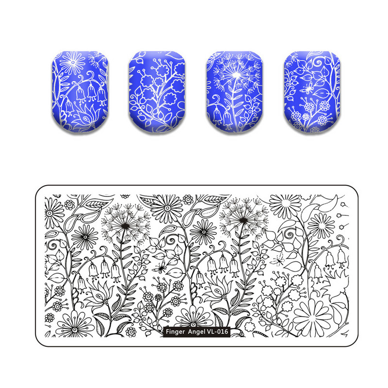 Finger Angel Marble Geometric Line Texture Nail Stamping Plates Flower Leaves Lace Nail Art Stamping Stencil Printing