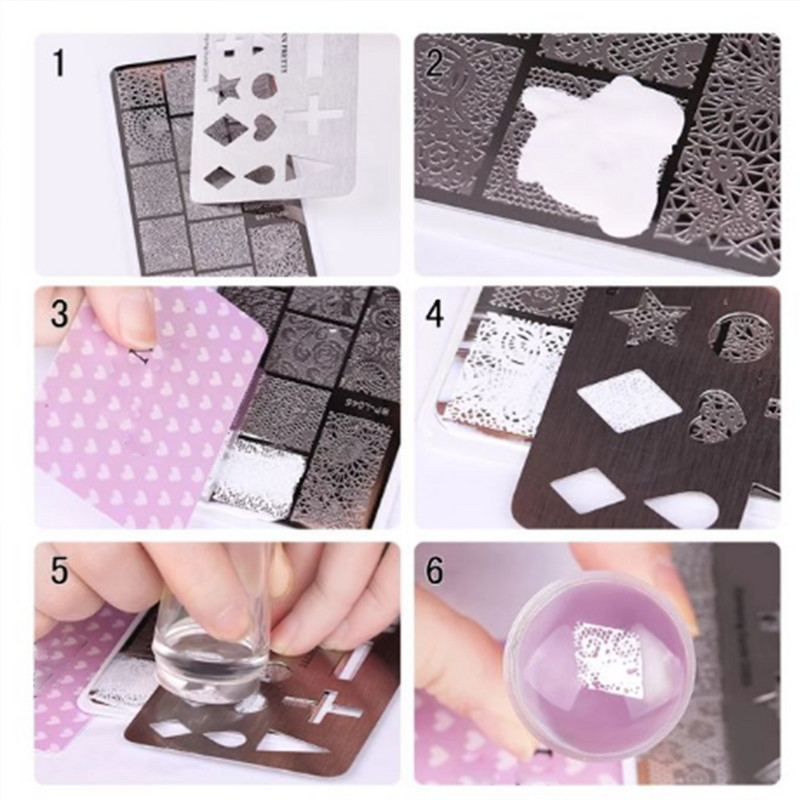 12 * 6 cm õõnsaga küünte stantsimisplaat, geomeetrilise mustriga küünte printimise šabloon, korduvkasutatavad DIY küünte õõnsate mallide tööriistad% HK-534