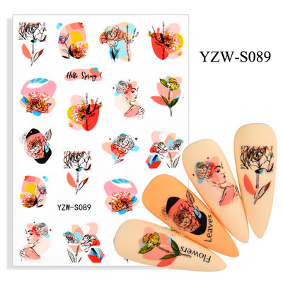 Αυτοκόλλητο νυχιών Γυναικείο σκίτσο προσώπου Αφηρημένο μανικιούρ πεταλούδα Διακοσμήσεις νυχιών YZ03