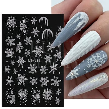 Glitter Χριστουγεννιάτικα 3D Nails Αυτοκόλλητα Snowflakes Xmas Elk Winter Snow Sliders Shiny Powder Design Καρδιά γαλλικά αυτοκόλλητα νυχιών LS-J21