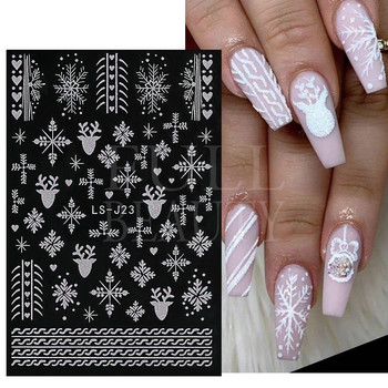 Glitter Χριστουγεννιάτικα 3D Nails Αυτοκόλλητα Snowflakes Xmas Elk Winter Snow Sliders Shiny Powder Design Καρδιά γαλλικά αυτοκόλλητα νυχιών LS-J21