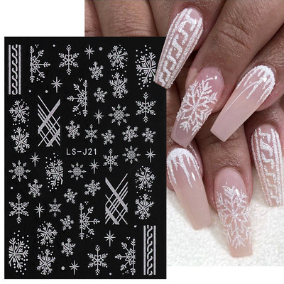 Glitter Χριστουγεννιάτικα 3D Nails Αυτοκόλλητα Snowflakes Xmas Elk Winter Snow Sliders Shiny Powder Design Καρδιά γαλλικά αυτοκόλλητα νυχιών LS-J21