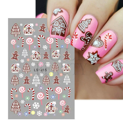 Glitter Χριστουγεννιάτικα 3D Nails Αυτοκόλλητα Snowflakes Xmas Elk Winter Snow Sliders Shiny Powder Design Καρδιά γαλλικά αυτοκόλλητα νυχιών LS-J21