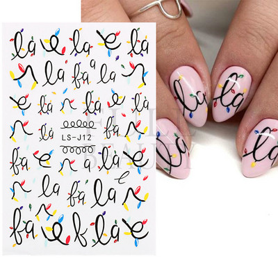 Glitter Χριστουγεννιάτικα 3D Nails Αυτοκόλλητα Snowflakes Xmas Elk Winter Snow Sliders Shiny Powder Design Καρδιά γαλλικά αυτοκόλλητα νυχιών LS-J21