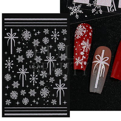 Glitter Χριστουγεννιάτικα 3D Nails Αυτοκόλλητα Snowflakes Xmas Elk Winter Snow Sliders Shiny Powder Design Καρδιά γαλλικά αυτοκόλλητα νυχιών LS-J21