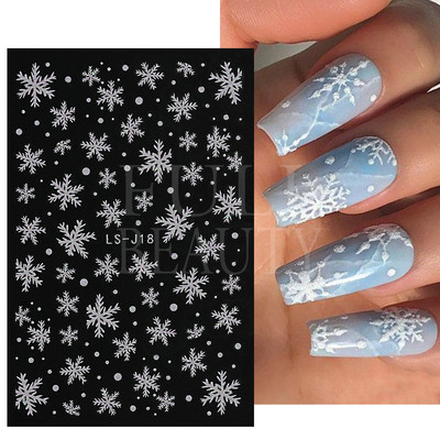Glitter Χριστουγεννιάτικα 3D Nails Αυτοκόλλητα Snowflakes Xmas Elk Winter Snow Sliders Shiny Powder Design Καρδιά γαλλικά αυτοκόλλητα νυχιών LS-J21