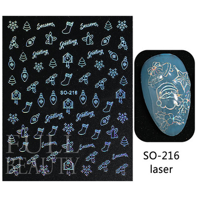 Glitter Χριστουγεννιάτικα 3D Nails Αυτοκόλλητα Snowflakes Xmas Elk Winter Snow Sliders Shiny Powder Design Καρδιά γαλλικά αυτοκόλλητα νυχιών LS-J21