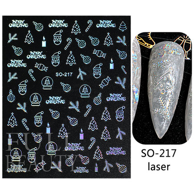 Glitter Χριστουγεννιάτικα 3D Nails Αυτοκόλλητα Snowflakes Xmas Elk Winter Snow Sliders Shiny Powder Design Καρδιά γαλλικά αυτοκόλλητα νυχιών LS-J21