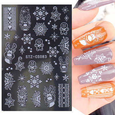 Glitter Χριστουγεννιάτικα 3D Nails Αυτοκόλλητα Snowflakes Xmas Elk Winter Snow Sliders Shiny Powder Design Καρδιά γαλλικά αυτοκόλλητα νυχιών LS-J21