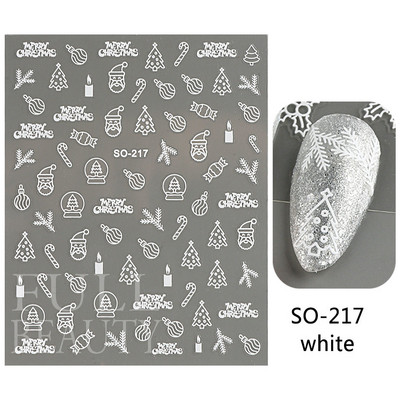 Glitter Χριστουγεννιάτικα 3D Nails Αυτοκόλλητα Snowflakes Xmas Elk Winter Snow Sliders Shiny Powder Design Καρδιά γαλλικά αυτοκόλλητα νυχιών LS-J21