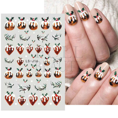 Glitter Χριστουγεννιάτικα 3D Nails Αυτοκόλλητα Snowflakes Xmas Elk Winter Snow Sliders Shiny Powder Design Καρδιά γαλλικά αυτοκόλλητα νυχιών LS-J21